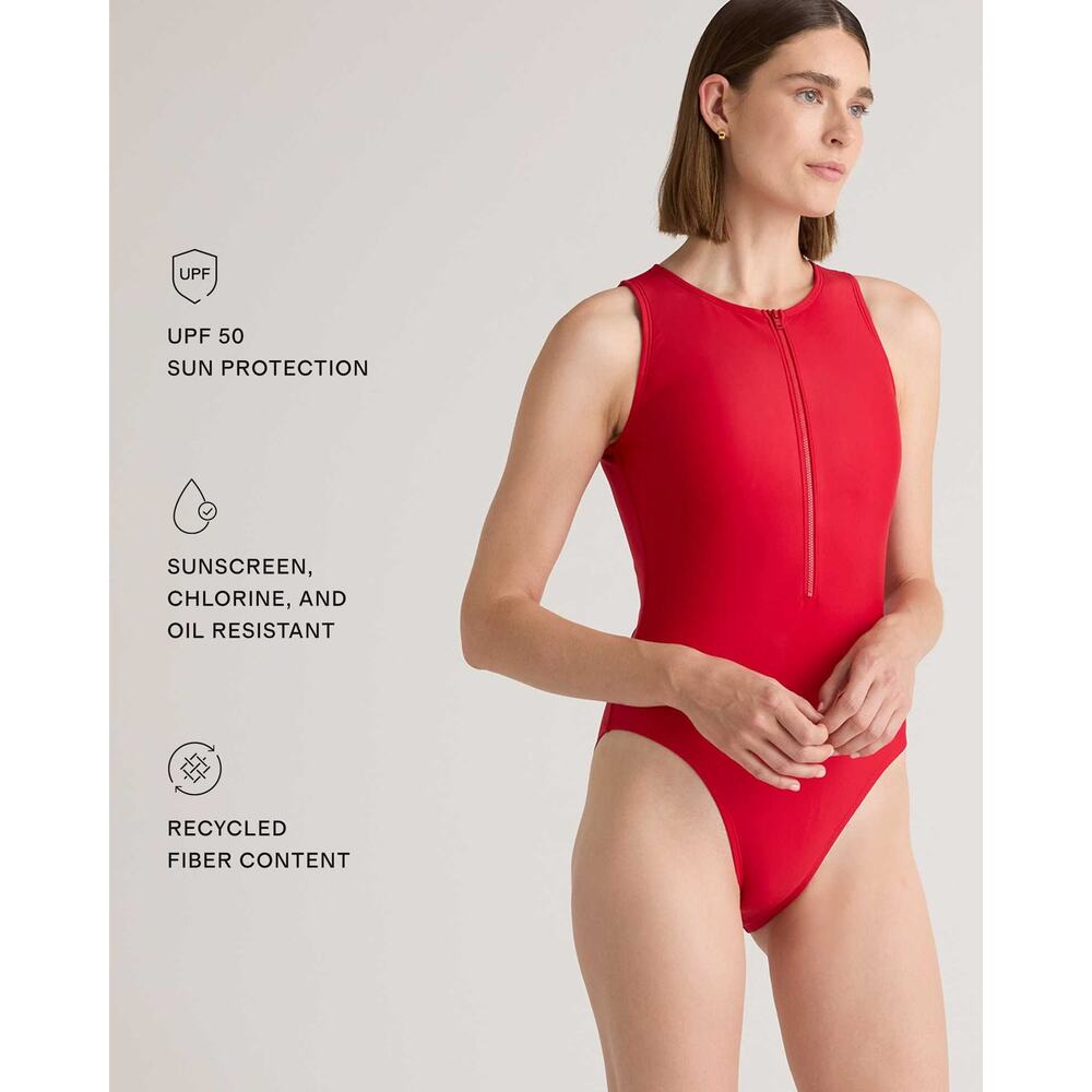 NWT Quince Italian Zip-Front One-Piece Swimsuit Red XL